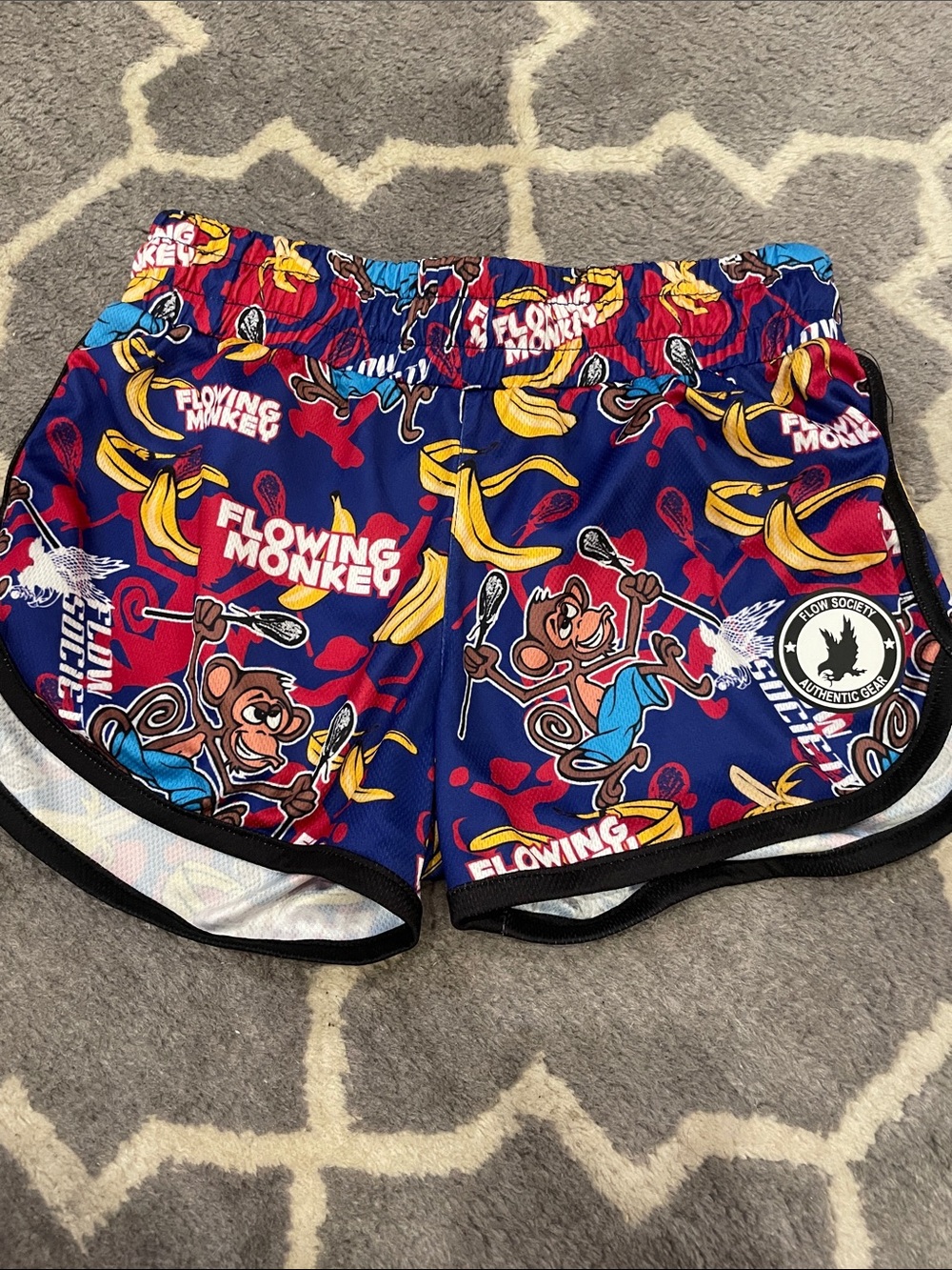 Flow Society Monkey Blue Multi Girls Lacrosse Athletic Shorts